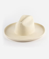 An off white western hat with a pencil brim and a tall crown, made of Australian wool. #color_off white