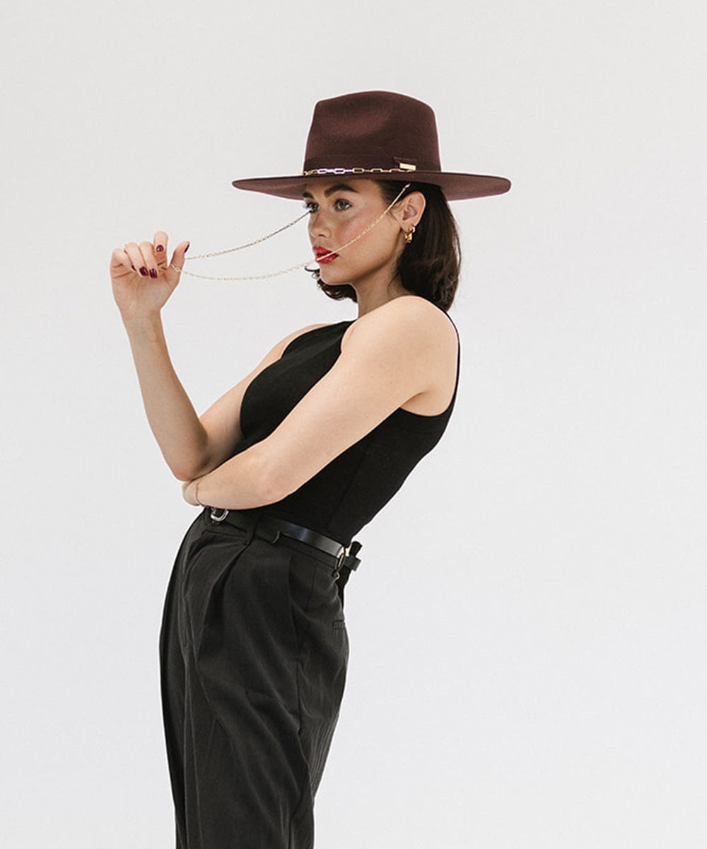 Raine Wide Brim Fedora Structured Felt Fedora Hat for Women