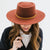 Gigi Pip felt hats for women - Wren Flat Brim Telescope - telescope crown with a stiff, flat brim and features an adjustable leather chinstrap [rusty red]