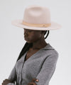 Gigi Pip felt hats for women - Shiloh Fedora with Leather Band - classic fedora with a stiff, flat brim and features a nude leather band [blush pink]