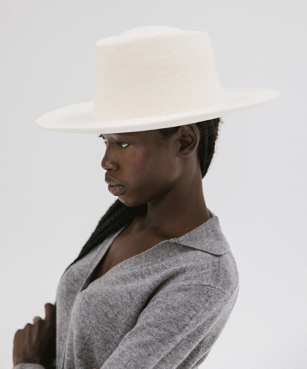 Gigi Pip felt hats for women - Ty Upturned Brim - tall telescope crown with a stiff, upturned brim [off white]