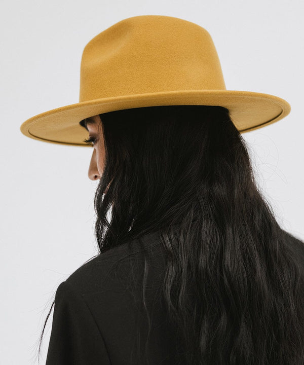 Gigi Pip felt hats for women - Wes Fedora - classic tall fedora crown with a stiff, flat brim [mustard]