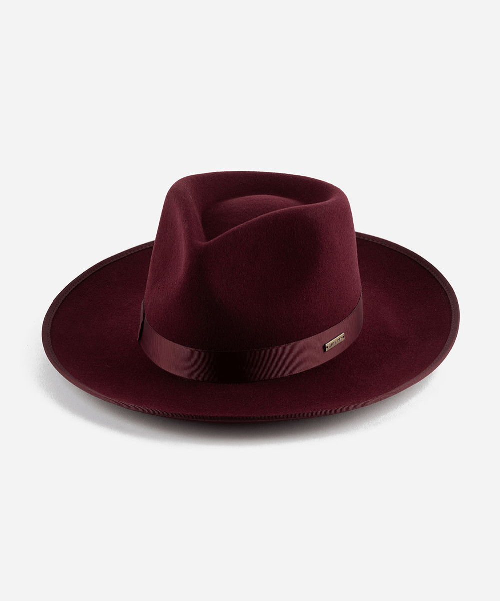 Hand Burned Fedora Ranch Felt Hat with Band Wine Color Country Chic Burgundy Wool Felt Rancher Hat Billie in Wine main image 4