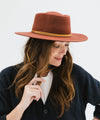 Gigi Pip felt hats for women - Wren Flat Brim Telescope - telescope crown with a stiff, flat brim and features an adjustable leather chinstrap [rusty red]