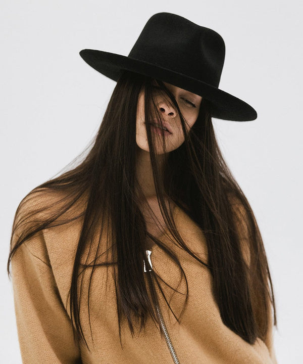 Gigi Pip felt hats for women - Zephyr Rancher - fedora teardrop crown with a stiff upturned brim [black]