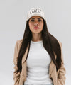 Gigi Pip trucker hats for women - Gigi Foam Trucker Hat - 100% polyester foam + mesh trucker hat with a curved brim featuring the word "Gigi" in a contrasting color as a design across the front panel [white]