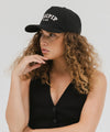 Gigi Pip trucker hats for women - Gigi Pip Canvas Trucker Hat - 100% Cotton Canvas w/ cotton sweatband + reinforced from panel with 100% polyester mesh trucker hats with gigi pip embroidered on the front panel with an adjustable velcro bag [black]