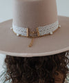 Gigi Pip hat bands + trims for women's hats - Pearl Chain Band - gold plated metal chain + faux fur pearl hat band with a gold metal enclosure + adjustable to fit most hat sizes [gold]