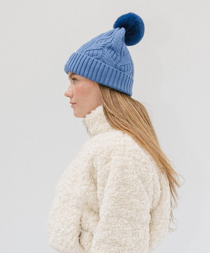 Pink Cable Knit Winter Beanie Cap with Ribbed Cuff main image 1