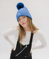 Gigi Pip beanies for women - Ida Cable Knit Beanie - 100% acrylic + faux fur pom beanie featuring Gigi Pip silicone label on foldover brim [arctic blue]