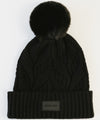 Gigi Pip beanies for women - Ida Cable Knit Beanie - 100% acrylic + faux fur pom beanie featuring Gigi Pip silicone label on foldover brim [black]