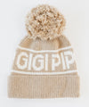 Gigi Pip beanies for women - Jane Retro Pom Beanie - retro inspired pom beanie featuring a limited edition Gigi Pip retro holiday logo [taupe]