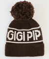 Gigi Pip beanies for women - Jane Retro Pom Beanie - retro inspired pom beanie featuring a limited edition Gigi Pip retro holiday logo [dark brown]