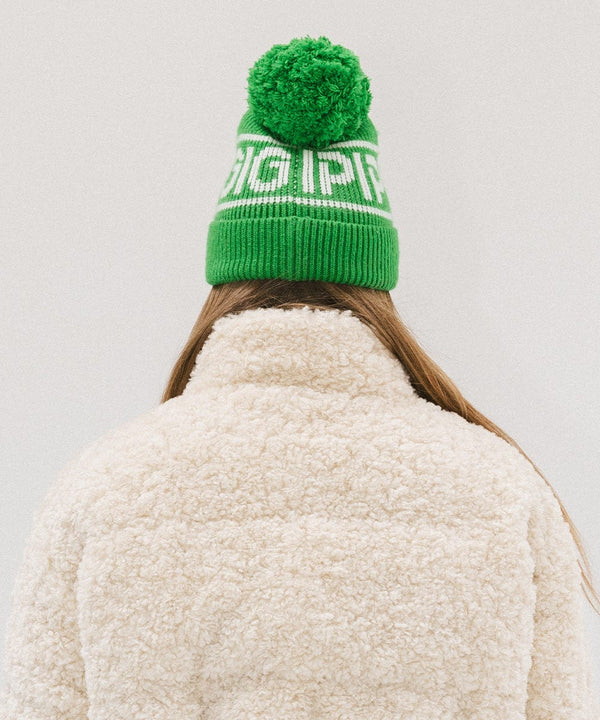 Gigi Pip beanies for women - Jane Retro Pom Beanie - retro inspired pom beanie featuring a limited edition Gigi Pip retro holiday logo [evergreen]