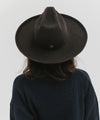 Gigi Pip felt hats for women - Jillian Pencil Brim - 100% australian wool fedora curved crown with a stiff, wide brim featuring a pencil rolled up edge + a GP branded pin on the back [dark brown]