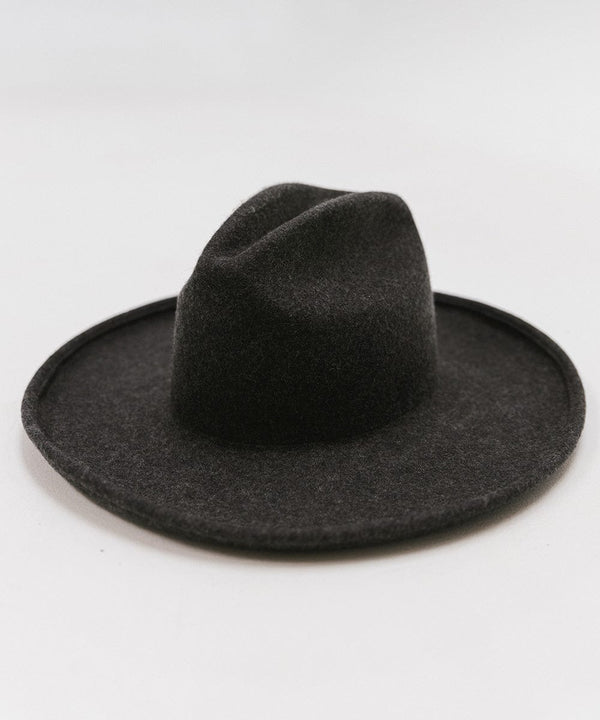 Gigi Pip felt hats for women - Jillian Pencil Brim - 100% australian wool fedora curved crown with a stiff, wide brim featuring a pencil rolled up edge + a GP branded pin on the back [mix charcoal]