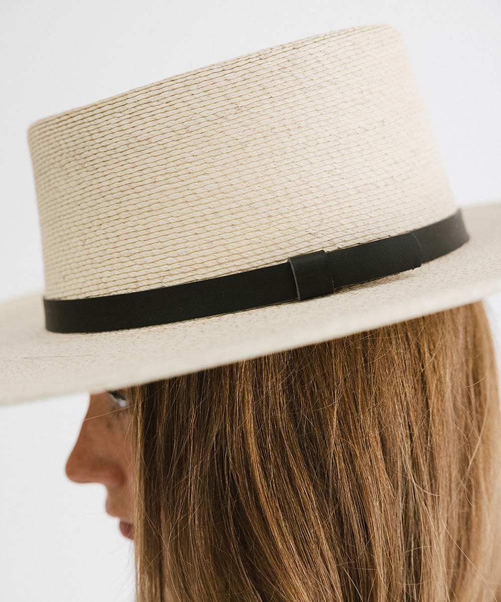 Lake Telescope Boater Flat Brim Straw Sun Hat for Women