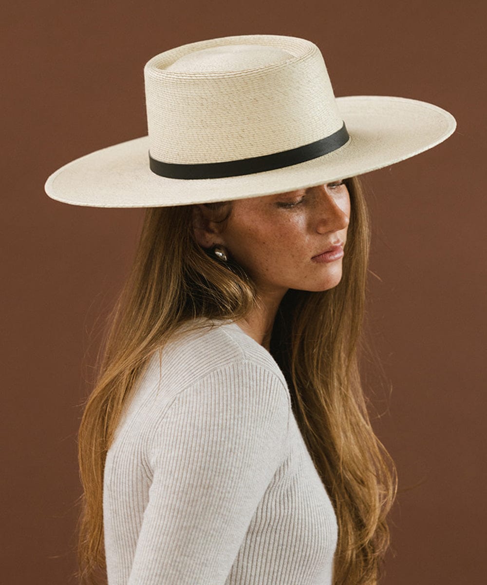 Lake Telescope Boater Flat Brim Straw Sun Hat for Women