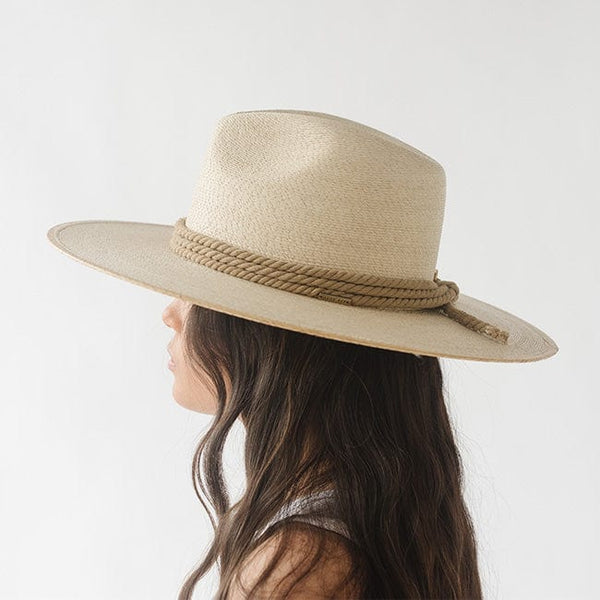 Gigi Pip hat bands + trims for women's hats - Thick Rope Band - 100% cotton/polyester triple layer thick rope band featuring the Gigi Pip logo metal bar and a knot in the back [latte]