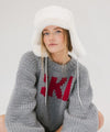 Gigi Pip winter hats for women - Leda Trapper Hat - 100% faux fur + polyester classic style inspired trapper hat featuring a retro limited edition holiday Gigi Pip logo [winter white]