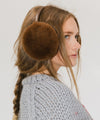 Gigi Pip winter hats for women - Leena Faux Fur Earmuffs - 100% faux fur + faux leather fluffy earmuffs with Gigi Pip embossed for winter [brown]