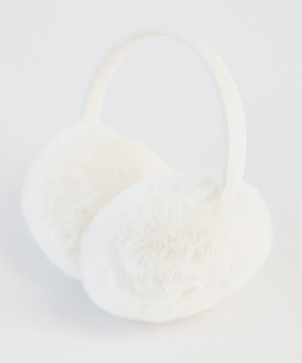 Gigi Pip winter hats for women - Leena Faux Fur Earmuffs - 100% faux fur + faux leather fluffy earmuffs with Gigi Pip embossed for winter [winter white]