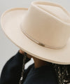 Gigi Pip felt hats for women - Lennon Pencil Brim - 100% australian wool fedora curved crown with a stiff, wide brim featuring a pencil rolled up edge + a grosgrain ribbon trim [cream]