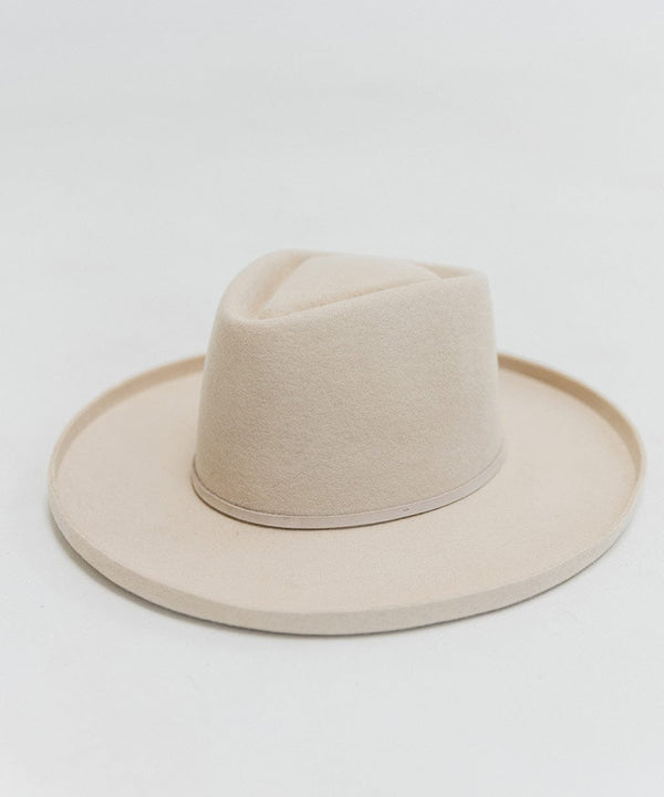 Gigi Pip felt hats for women - Lennon Pencil Brim - 100% australian wool fedora curved crown with a stiff, wide brim featuring a pencil rolled up edge + a grosgrain ribbon trim [cream]