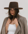 Gigi Pip felt hats for women - Lennon Pencil Brim - 100% australian wool fedora curved crown with a stiff, wide brim featuring a pencil rolled up edge + a grosgrain ribbon trim [mix brown]