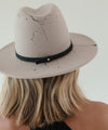 Gigi Pip felt hats for women - Limited Edition Hat 23 - 100% australian wool flat brim fedora featuring a hand painted paint splatter design + a 100% genuine leather black hat band [ivory]