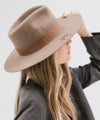 Gigi Pip felt limited edition hats for women - LE 31 - Miller teardrop fedora with tall front crown and a structured flat brim at the base with 2 hat color options + 3 hat burning detail options featuring a snake, moon + stars or a pair of butterflies [moon]