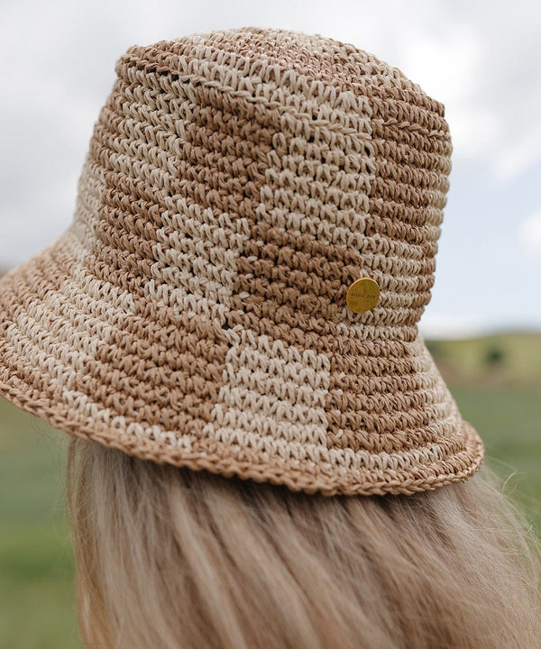 Gigi Pip limited edition hats for women - Limited Edition Sal - packable crochet bucket hat in a limited edition natural checkered pattern [natural checkered]