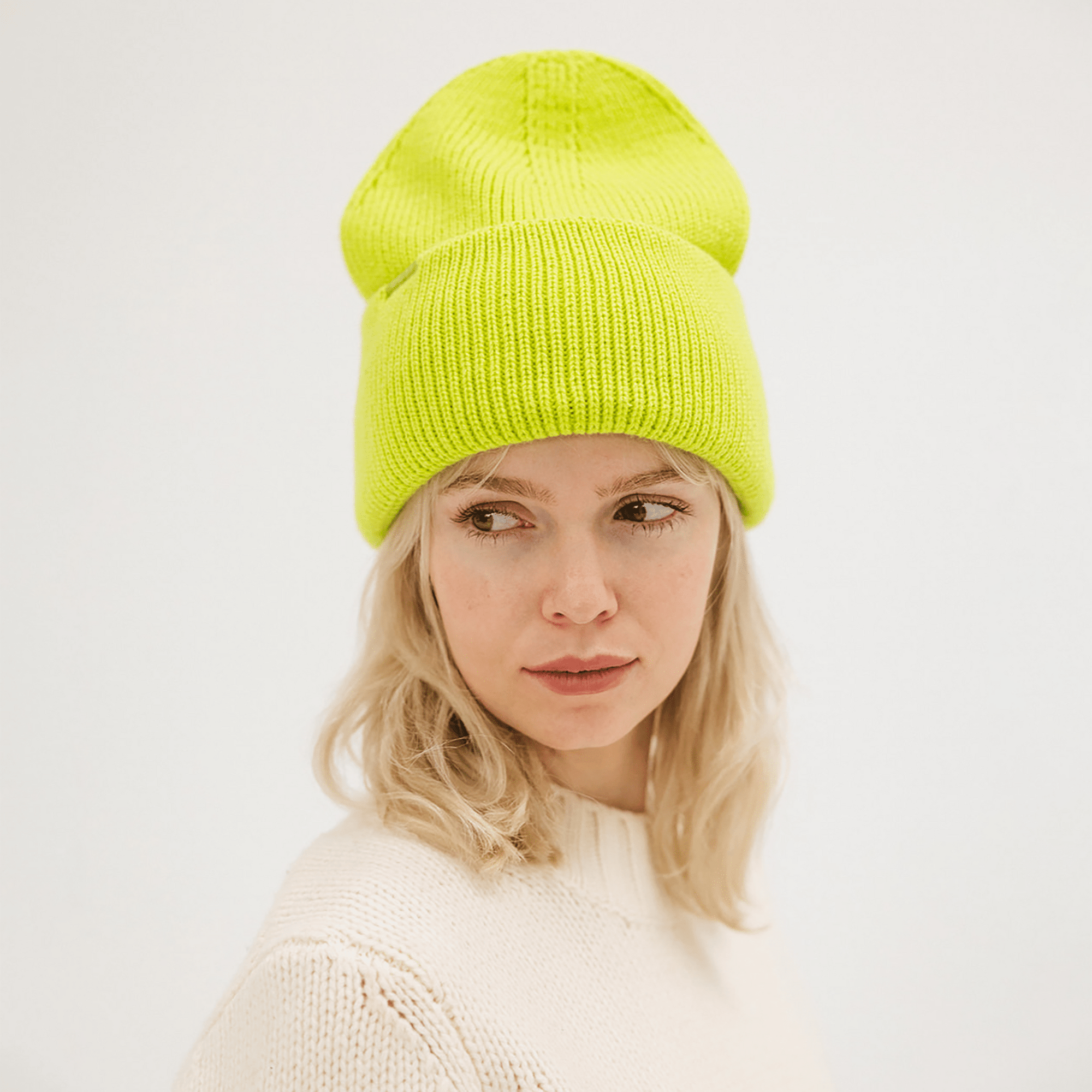 Gigi Pip beanies for women - Lou Knit Beanie - 100% Acrylic chunky oversized beanie featuring 4 neon color options with a tonal woven branded loop tag on the double fold [limeade]