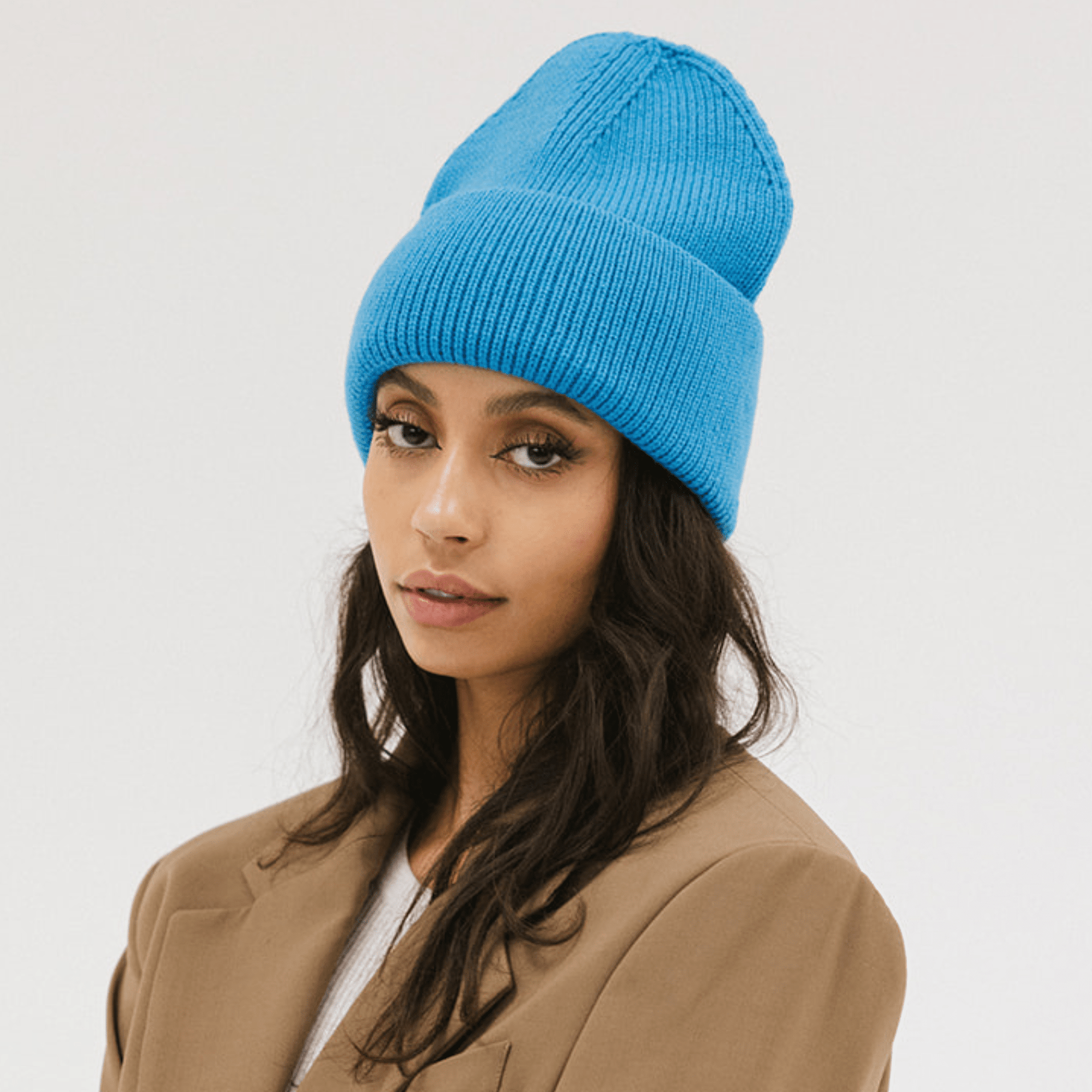 Gigi Pip beanies for women - Lou Knit Beanie - 100% Acrylic chunky oversized beanie featuring 4 neon color options with a tonal woven branded loop tag on the double fold [deja blue]