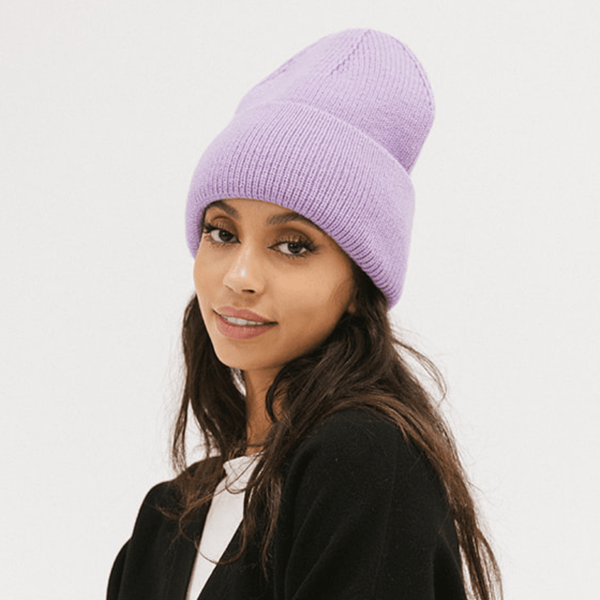 Gigi Pip beanies for women - Lou Knit Beanie - 100% Acrylic chunky oversized beanie featuring 4 neon color options with a tonal woven branded loop tag on the double fold [lavender]