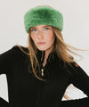 Gigi Pip winter hats for women - Margot Faux Fur Headband - 100% faux fur, satin + faux leather elastic winter headband for warmth + style [evergreen]