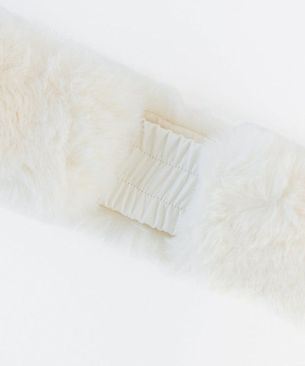 Gigi Pip winter hats for women - Margot Faux Fur Headband - 100% faux fur, satin + faux leather elastic winter headband for warmth + style [winter white]