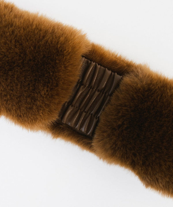 Gigi Pip winter hats for women - Margot Faux Fur Headband - 100% faux fur, satin + faux leather elastic winter headband for warmth + style [brown]