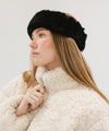 Gigi Pip winter hats for women - Margot Faux Fur Headband - 100% faux fur, satin + faux leather elastic winter headband for warmth + style [black]