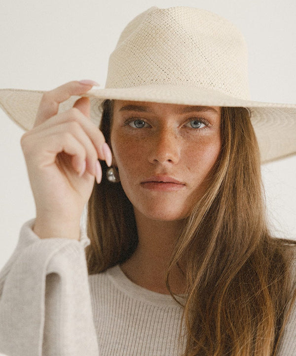 Gigi Pip straw hats for women - Meg - 100% panama straw wide brim straw sun hat with a gold GP pin on the back [natural]