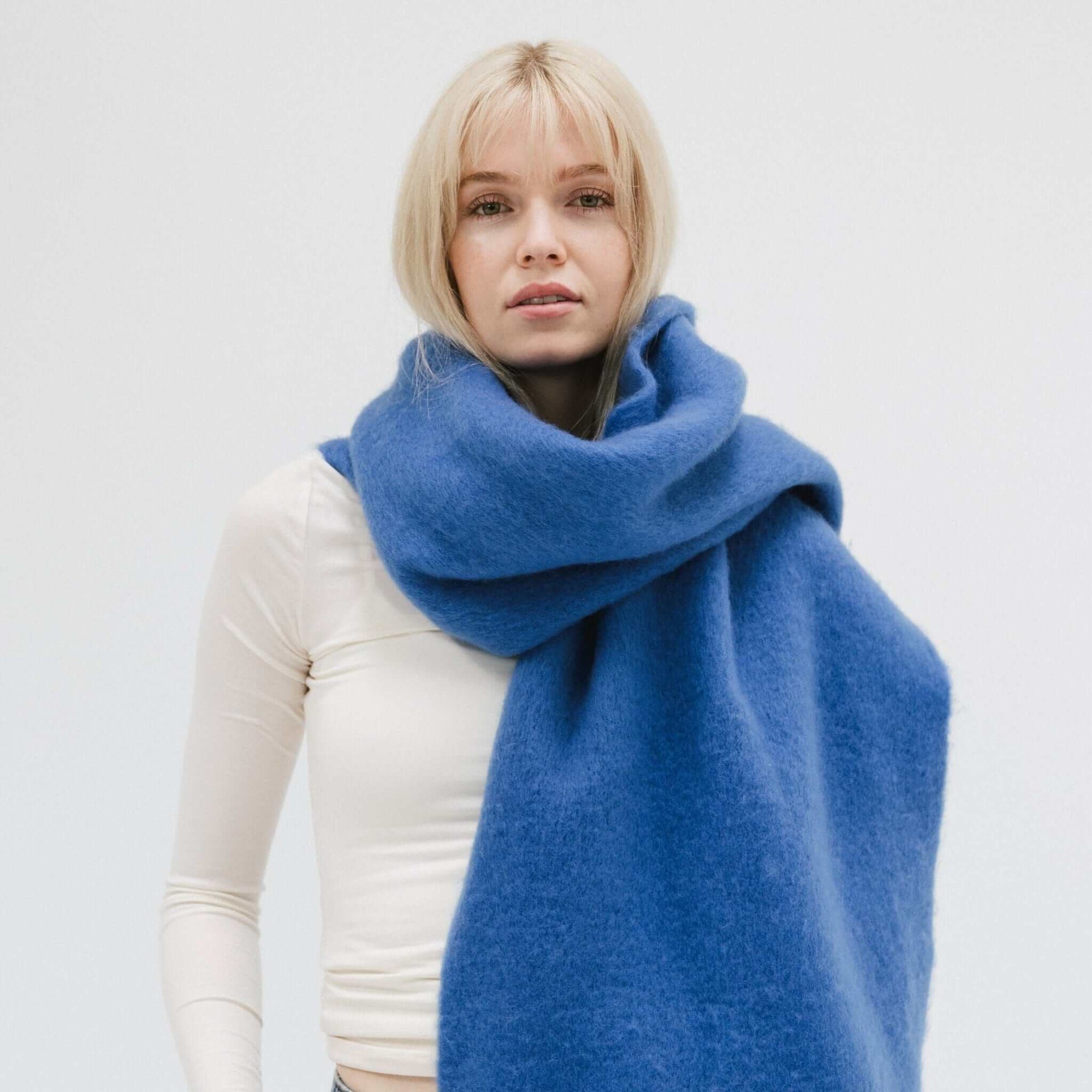 Gigi Pip winter accessories for women - Mik Oversized Scarf - 100% acrylic oversized blanket scarf featuring a retro limited edition holiday logo [alpine-blue]