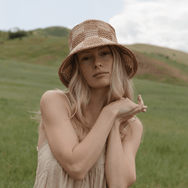 Gigi Pip limited edition hats for women - Limited Edition Sal - packable crochet bucket hat in a limited edition natural checkered pattern [natural checkered]