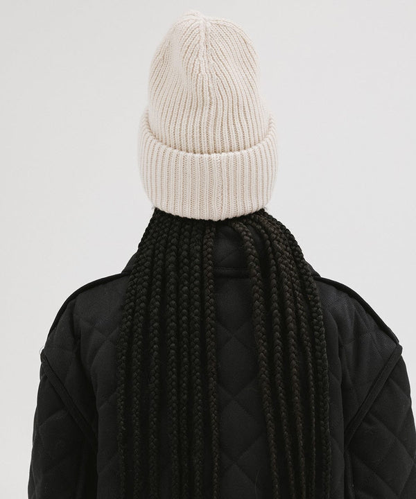 Gigi Pip beanies for women - Gigi Merino Wool Beanie - 100% merino wool double fold beanie featuring a Gigi Pip branded silicone patch on the front fold [off white]