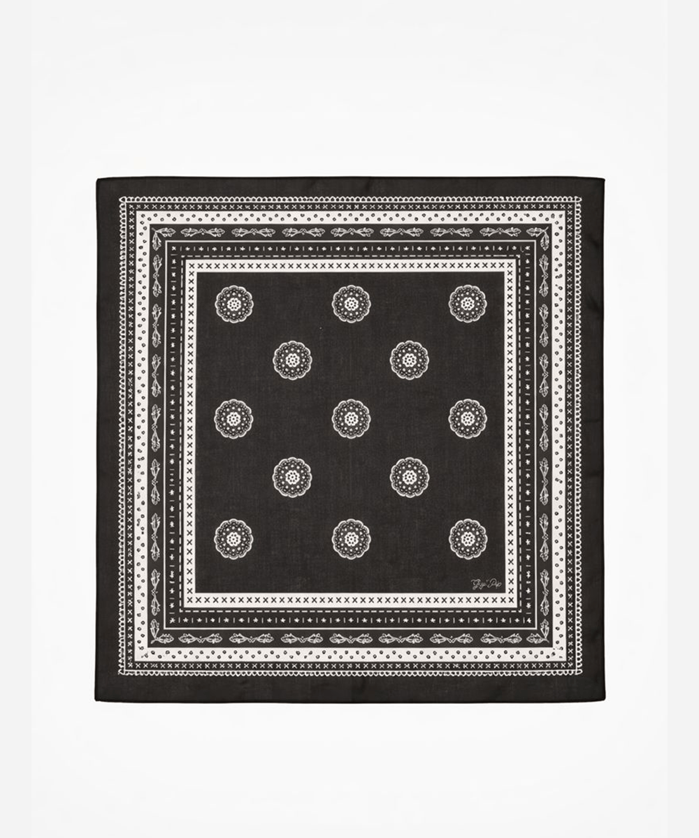 Black bandana with white pattern on a white background