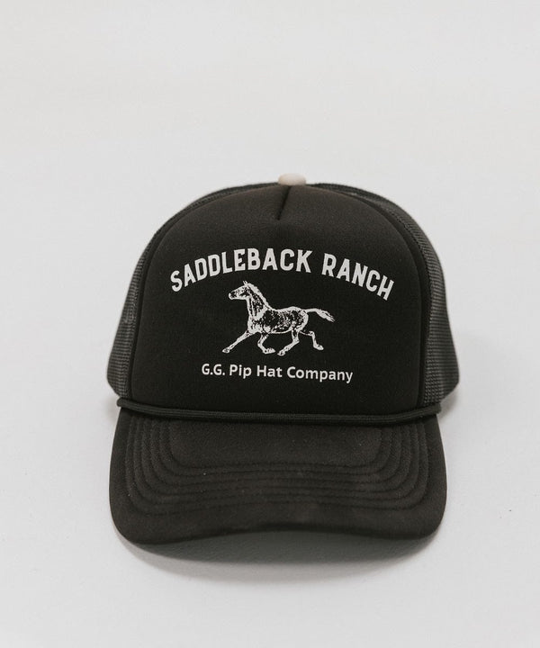 Gigi Pip trucker hats for women - Saddleback Foam Trucker Hat - 100% polyester foam + mesh trucker hat with a curved brim featuring the words "Saddleback Ranch" in a contrasting color as a design across the front panel [black]