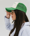 Gigi Pip trucker hats for women - Saddleback Foam Trucker Hat - 100% polyester foam + mesh trucker hat with a curved brim featuring the words "Saddleback Ranch" in a contrasting color as a design across the front panel [cream-vintage green]