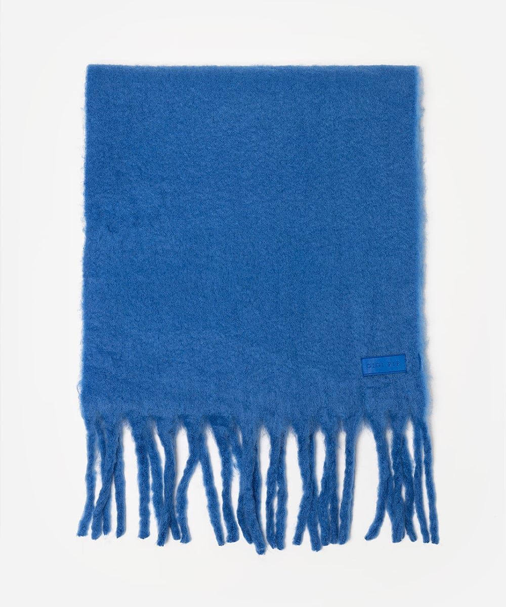 Blue scarf with fringes on a white background #color_alpine blue