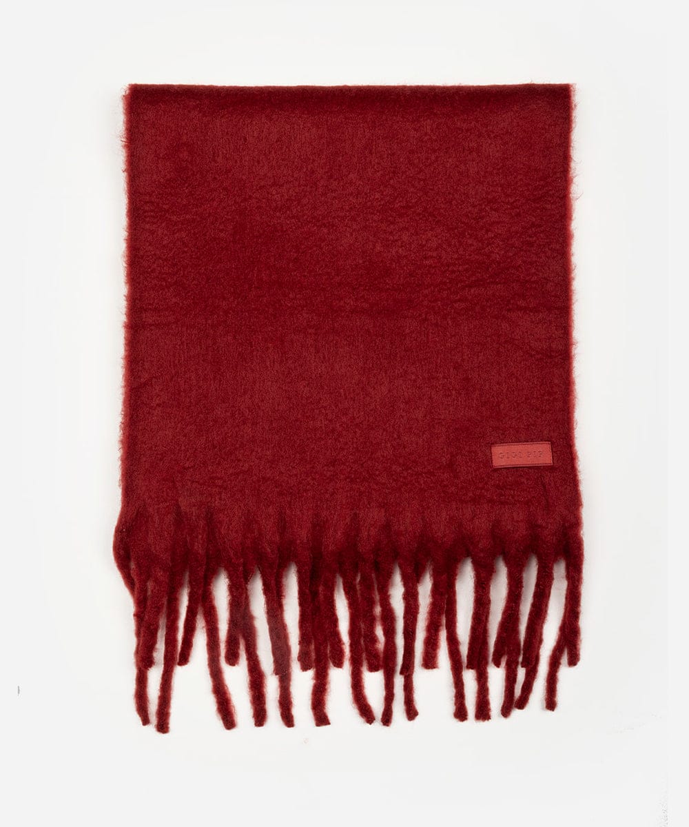 Red scarf with fringes on a white background #color_burgundy
