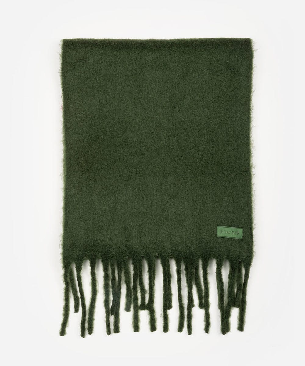 Green scarf with fringes on a white background #color_dark green