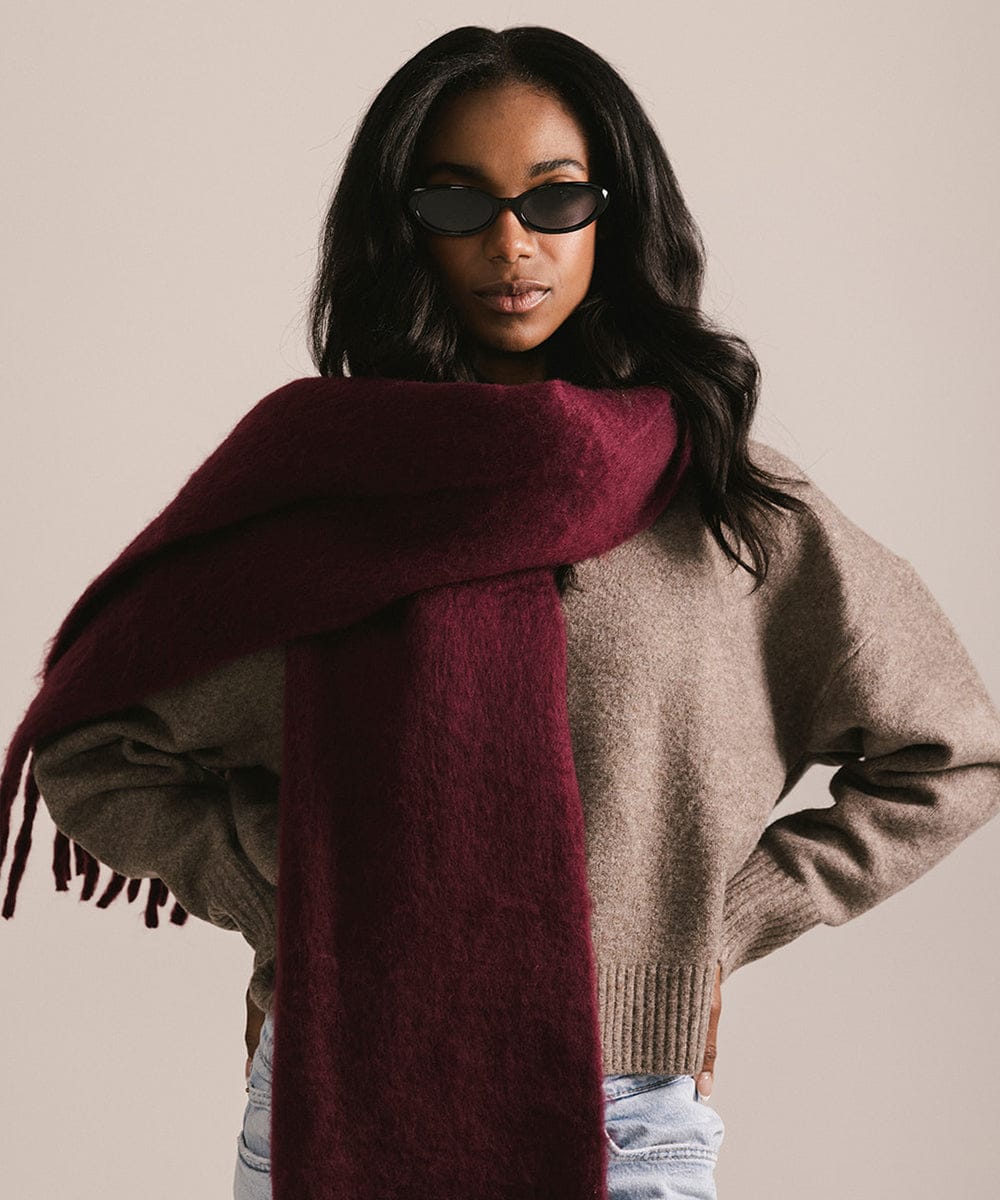haek mix color long muffler/ロングマフラー　レッド Mik Oversized Scarf | Soft Chunky Knit Blanket Scarf